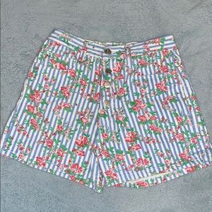 High waist denim floral shorts